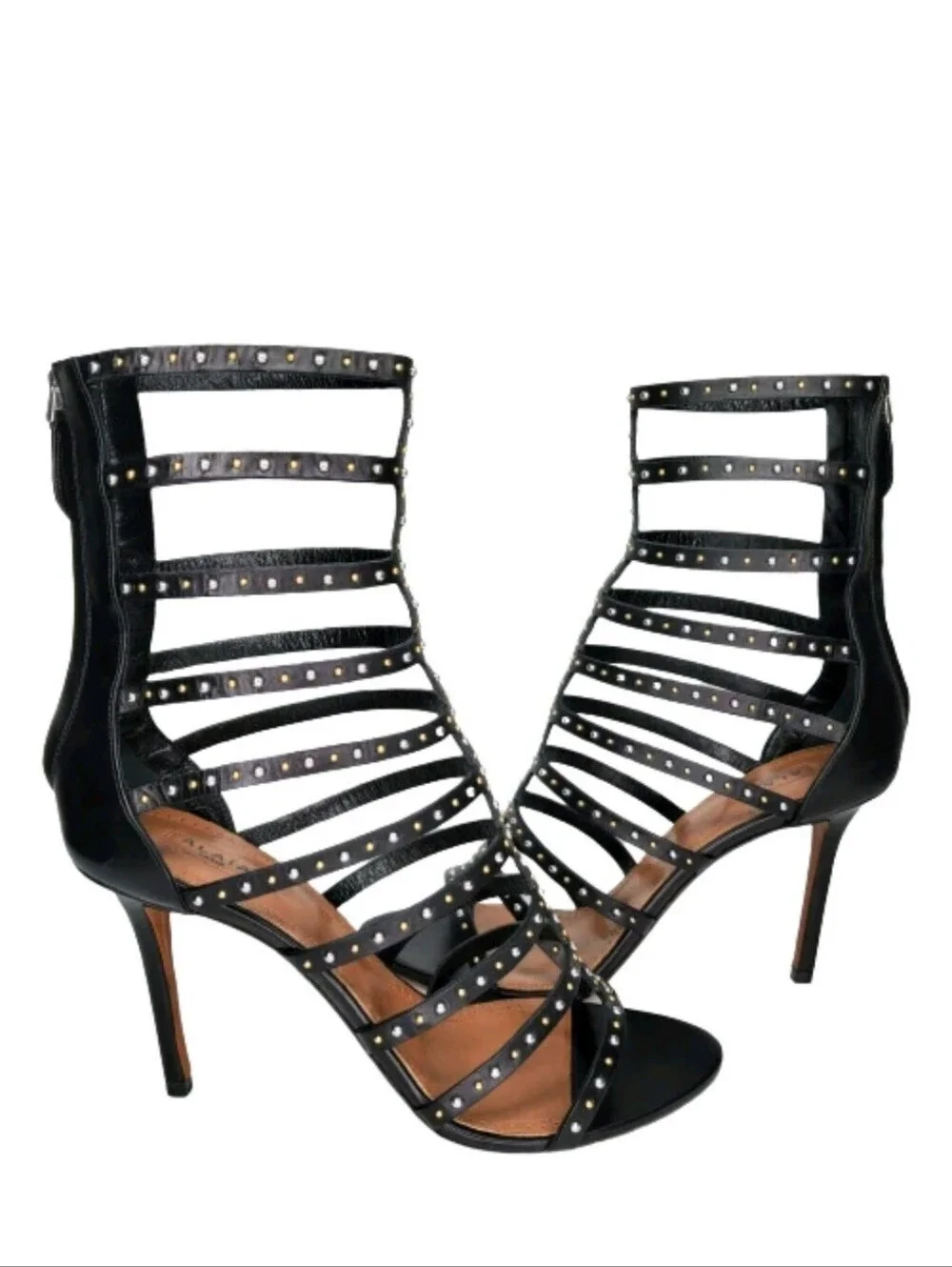 ALAÏA Studded Caged Leather T-Strap Gladiator Pumps